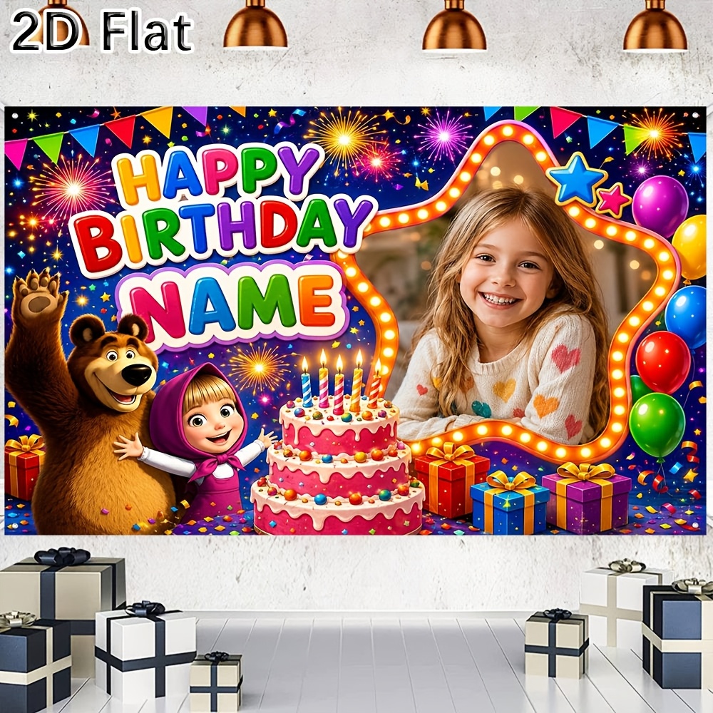 TEMU 2d Flat, 1pc 2d Flat Personalized Custom Happy Birthday Photo Backdrop Banner With Lovely Printed Pattern For Birthday Party Celebration Event