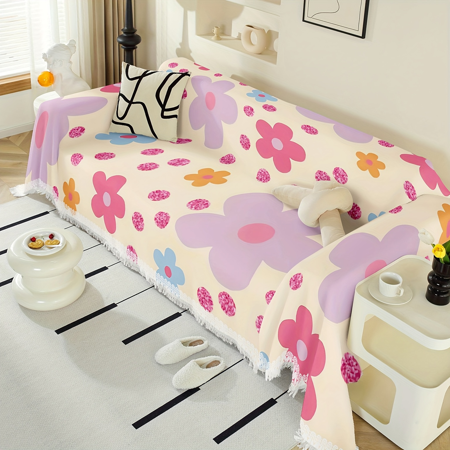 TEMU ; 1 de sofá con estampado floral y colorido, de sofá antideslizante, adecuada para , habitación, dormitorio, universal para todas , tamaño de