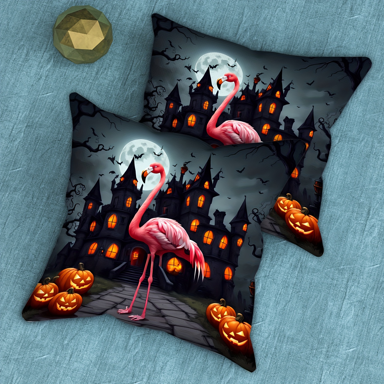 

2pcs Halloween Throw Pillow Covers 18x18" - Zippered, Machine Washable With & Castle Design For Sofa And Bedroom Decor