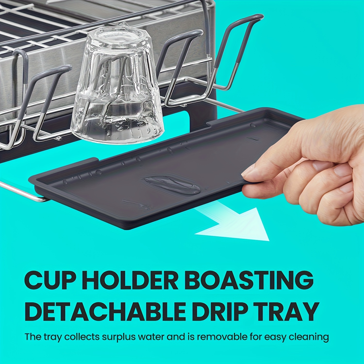 heavy duty dish drying rack with rotatable spout   extra large 12 5x22 5 inch space saving kitchen organizer dish drainer with utensil cup glass cutting board pan holders fits modern or traditional kitchens ideal housewarming gift gray   drying rack for kitchen counter utensil holder sleek   fingerprintresistant   countertop organizer contemporary kitchenware sturdy construction small   Product details 2