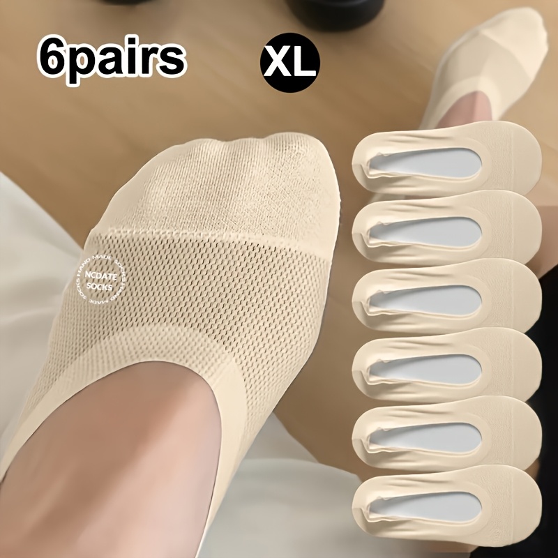 TEMU Pack de 6 de calcetines invisibles de malla transpirable de color liso, ultrafinos con agarre antideslizante de silicona, calcetines casuales