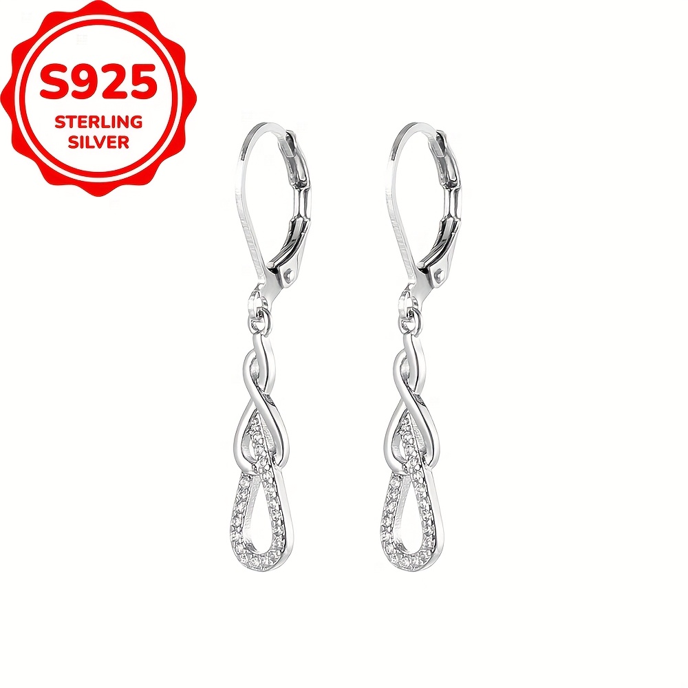 Image of 1 Pair 925 Sterling 925 Silver Pendant Earrings With Synthetic Zirconia Decor For Daily Dressing Jewelry Additions ( 2g )