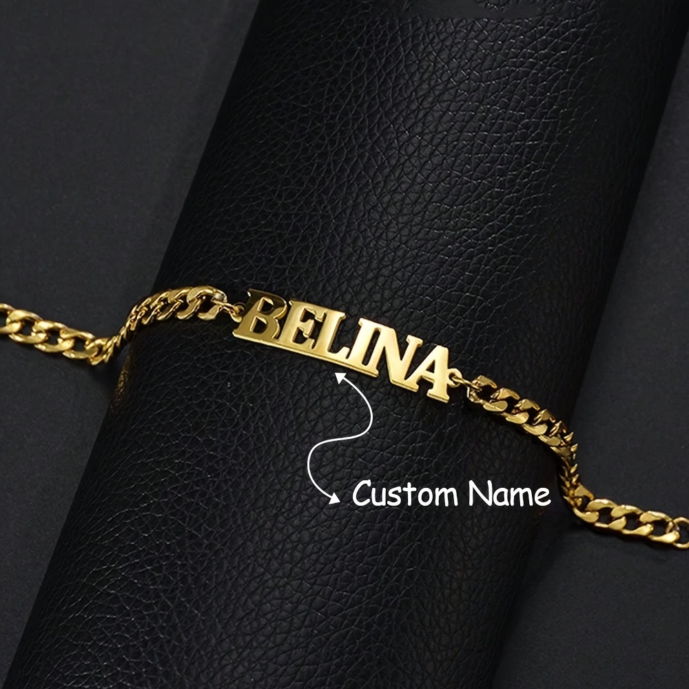 Image of Women's Fashion Bracelet, Personalized English Name Bracelet, Customizable Text, Daily Wear 304 Stainless Steel Bracelet, Back-to-school, Graduation Season Gift For Her, Birthday Gift, Holiday Gift