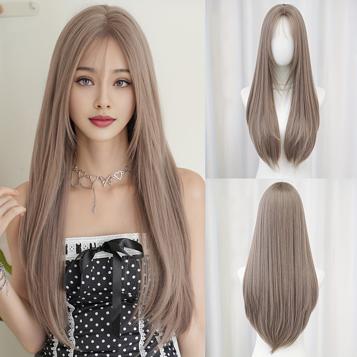 

1pc 7jhh Wigs Women's Long Straight Synthetic Wig, With Bangs, High Density 150%, Cap, Heat Friendly, Beginner Friendly, 28 Inch