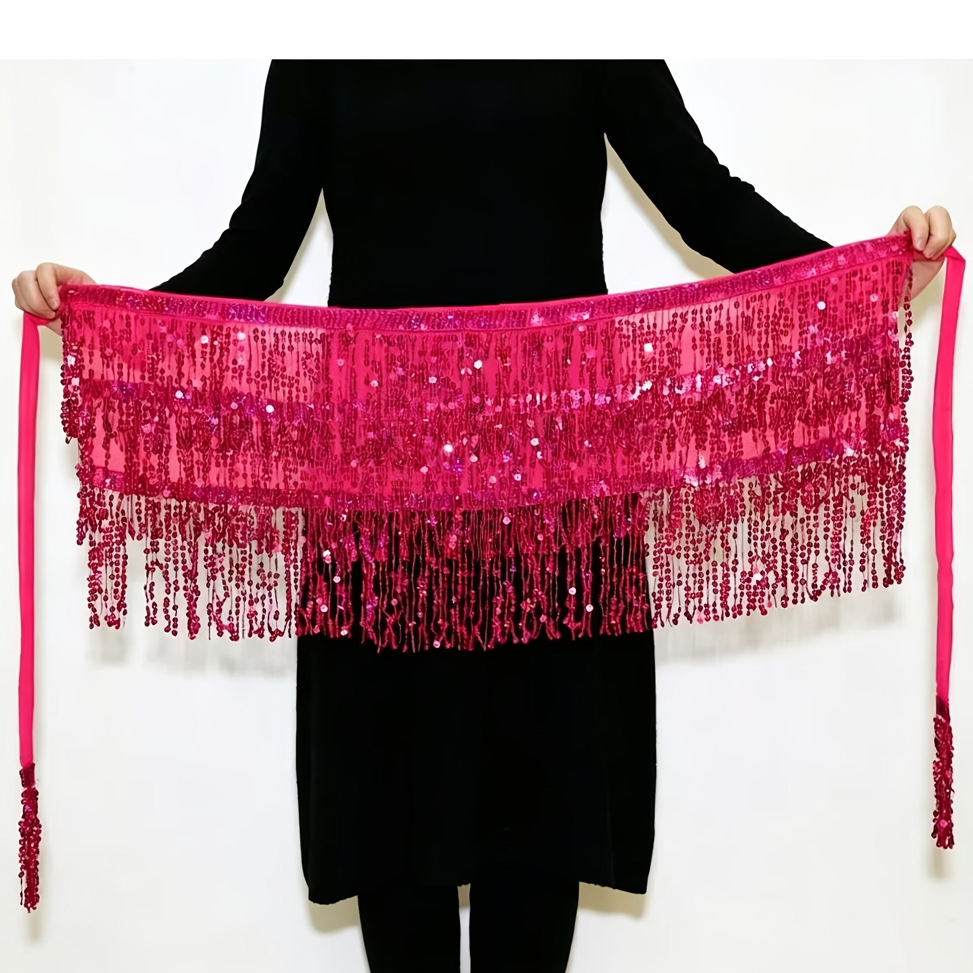 TEMU 1pc Sequin Fringed Hip Scarf Christmas Halloween Party Must-have Waist Scarf