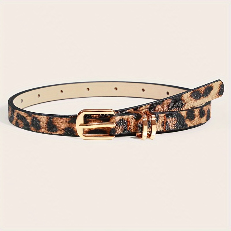 

Ceinture vintage léopard pour femme, ceinture fine en PU avec boucle dorée, non textile, polyvalente pour les décontractées et .