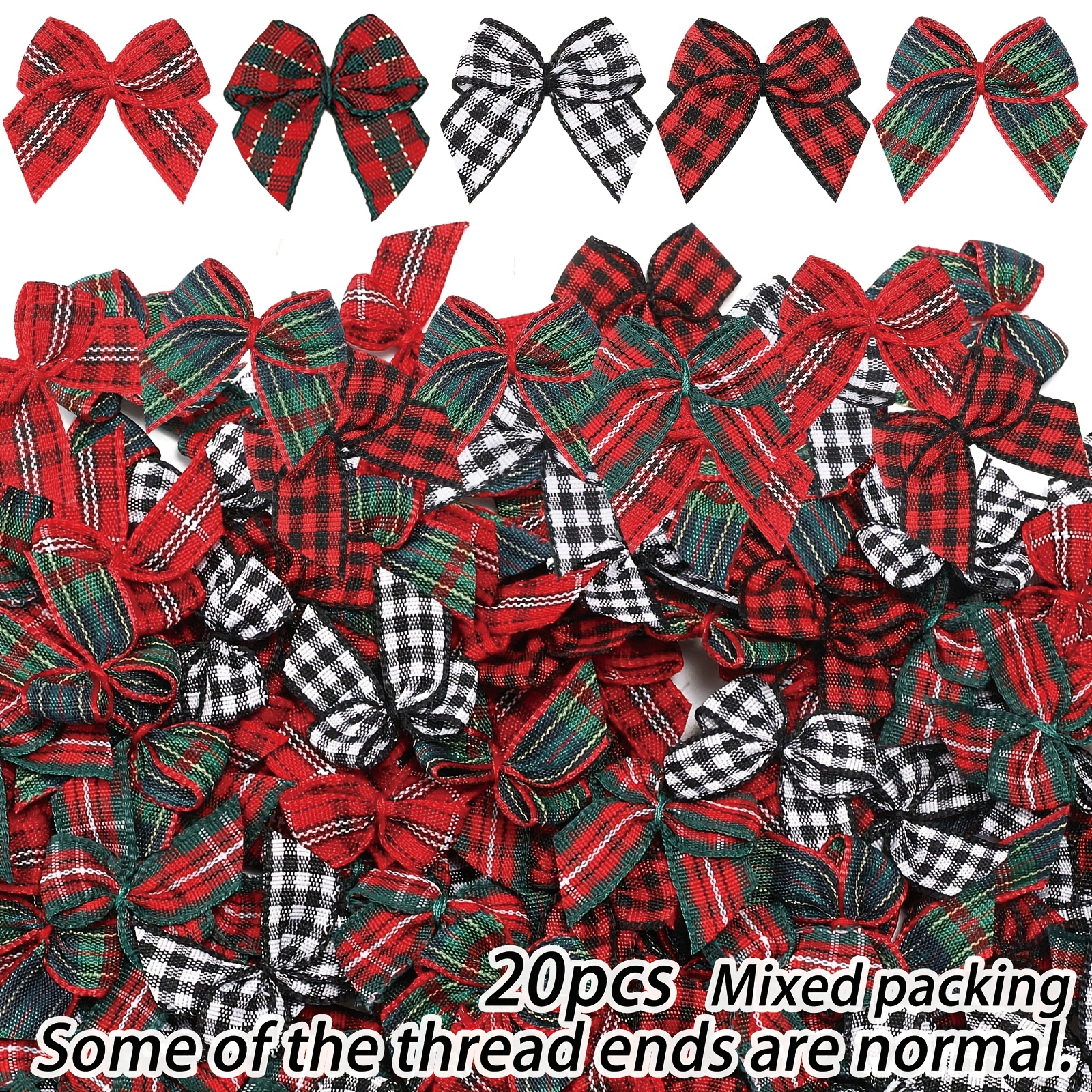 TEMU 20 Stück Weihnachts Mini Schachbrettmuster Schleifenbänder, Schachbrettmuster Schleifen, Aufkleber Schleifen für Basteln, Nähen, Scrapbooking,