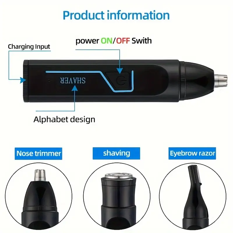 3 in 1 multifunctional mens grooming kit electric nose hair trimmer ear hair clipper and eyebrow shaper with usb charging 150mah rechargeable lithium battery usb c cable cleaning brush Product details 3