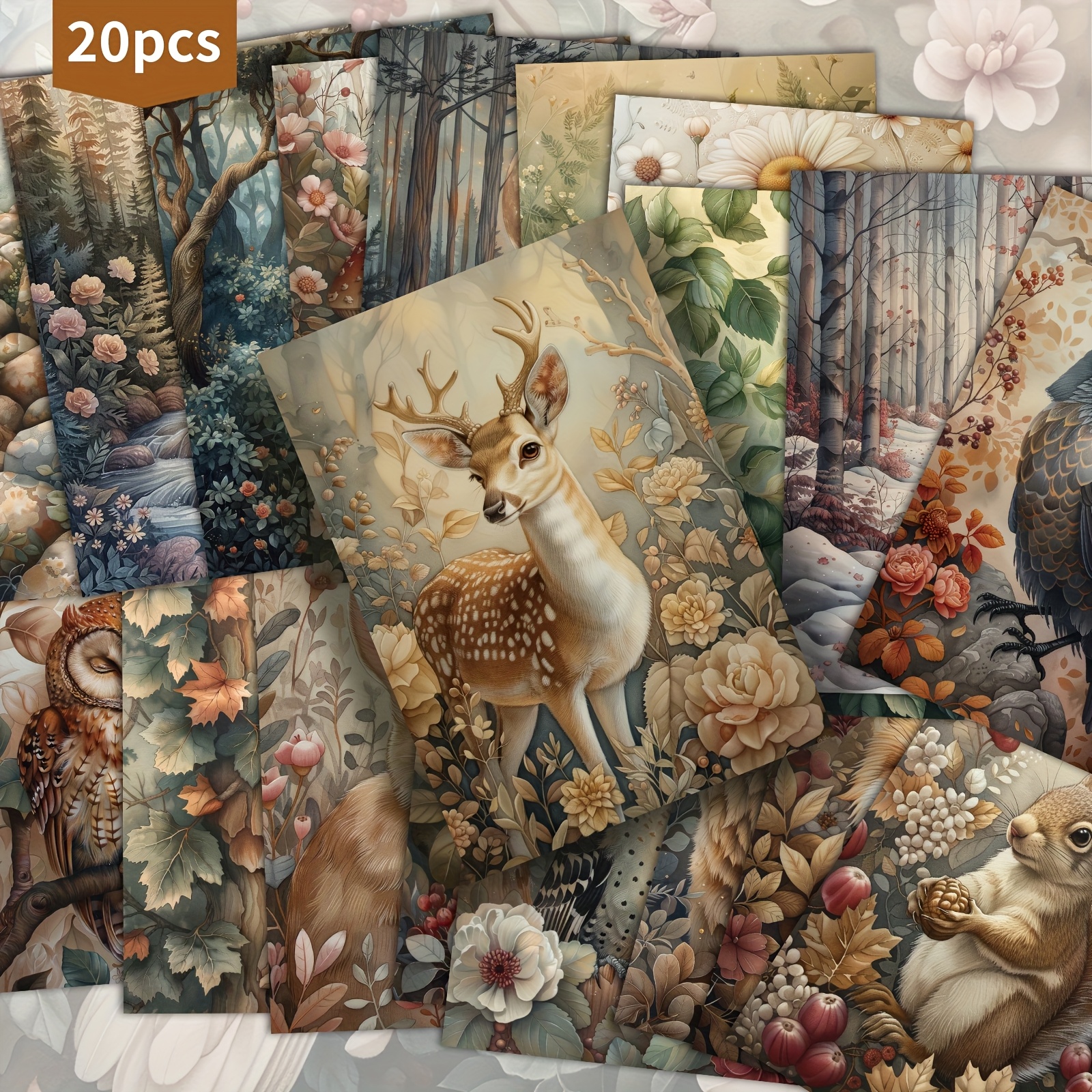 TEMU 20-pack Vintage Forest Animals Postcards - 4x6 Inches Junk Journal Paper, Classic Pinup Illustrations, Collectible Decorative Painting Cards For