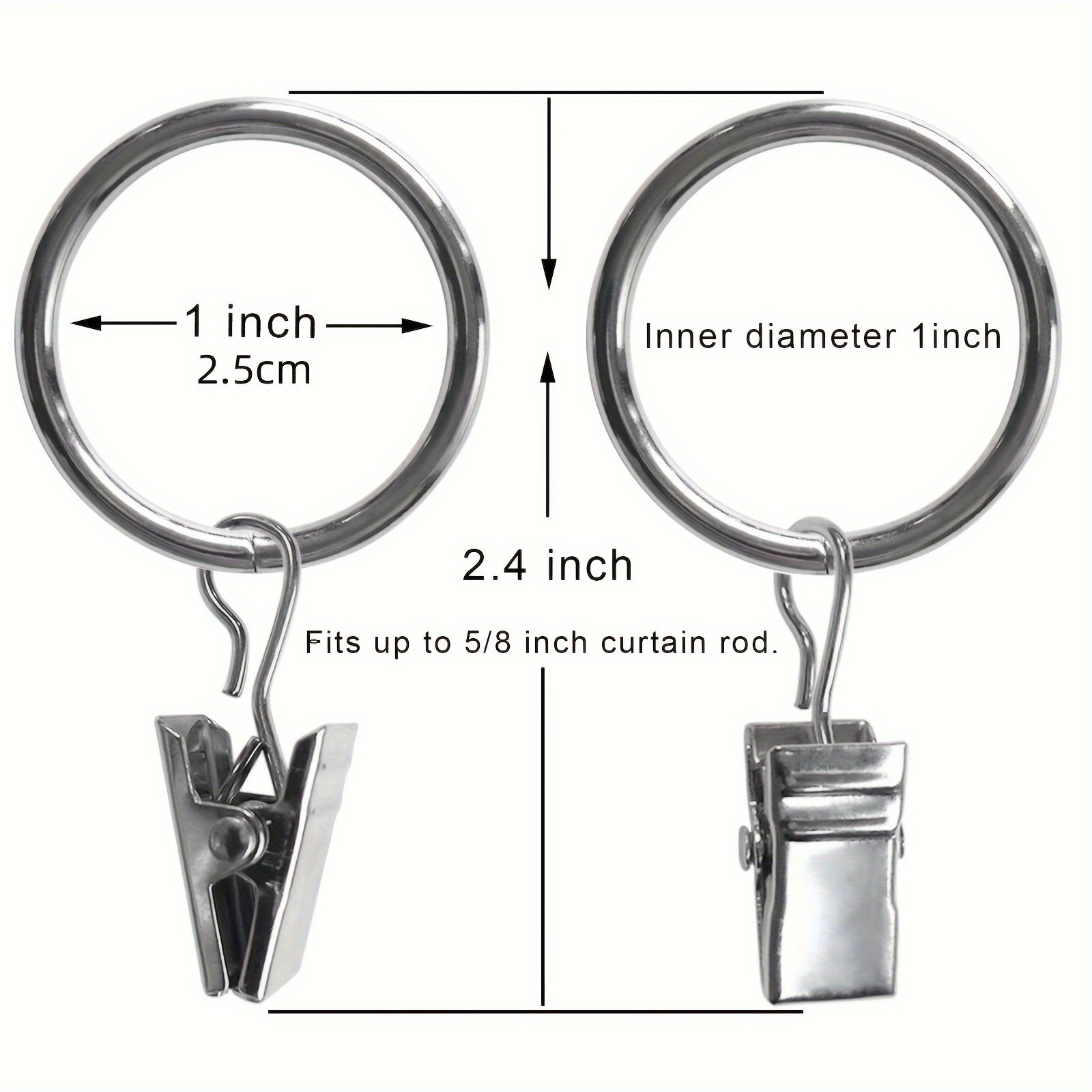12pcs Decorative Curtain Rings With Clips - Durable Metal Curtain Rings, And Stylish Decor