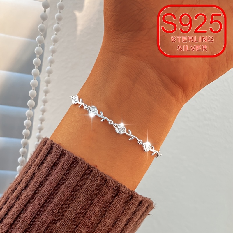925 Silver Hypoallergenic Floral Rose Bracelet