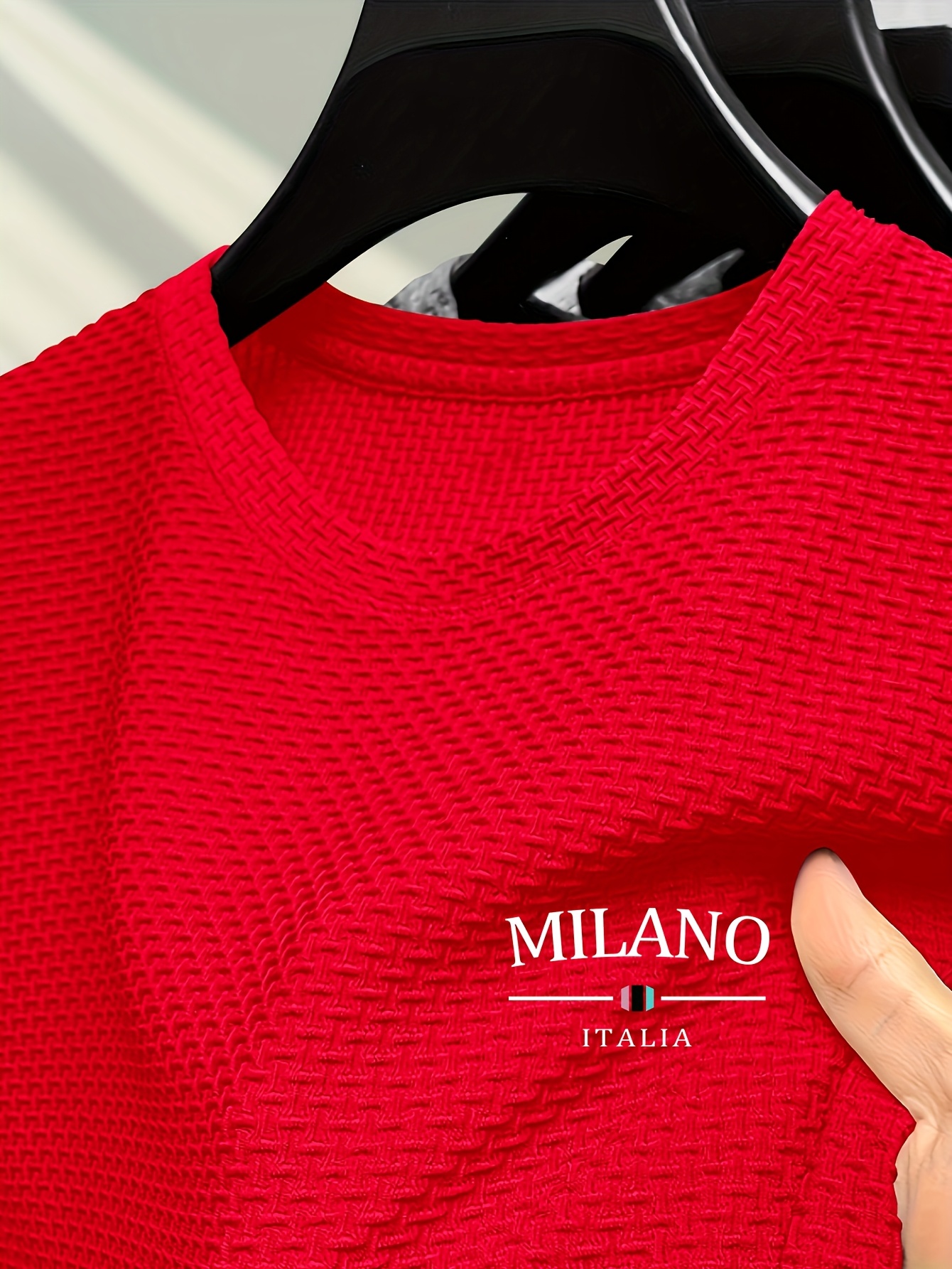 Men's Milan Print Short Sleeve Crew Neck T-Shirt, Breathable Nylon Blend, Comfortable Casual Top for Summer Outdoor Activities & Tennis Training
