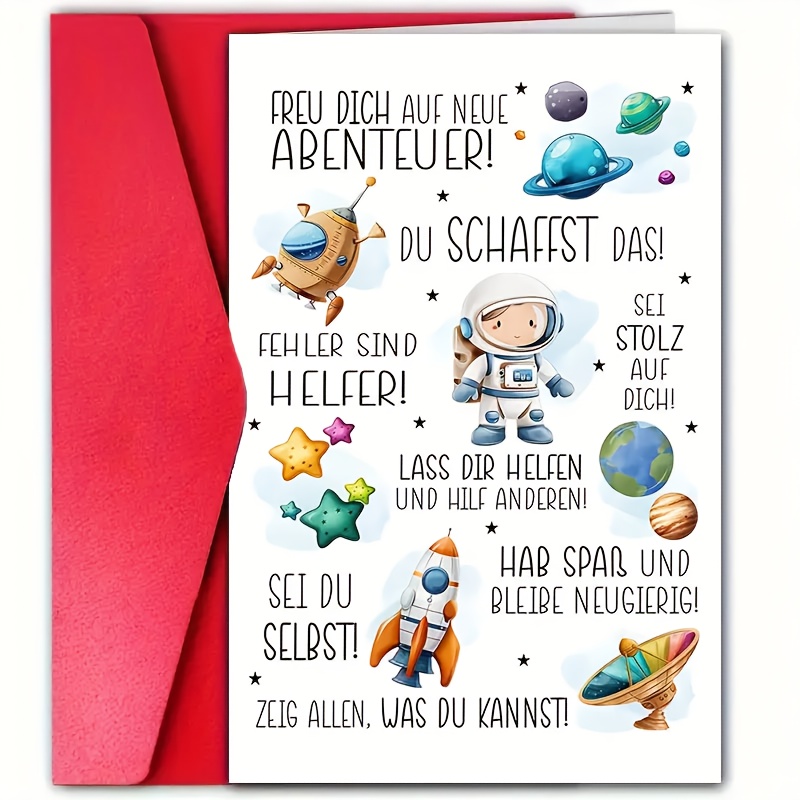 E-shop 1 Stück, Cartoon Grußkarte zum ersten Schultag mit Umschlag, 100 Tage in der Schule, Lehrertagskarte für Sohn Tochter, Wünsche dir viel Spaß