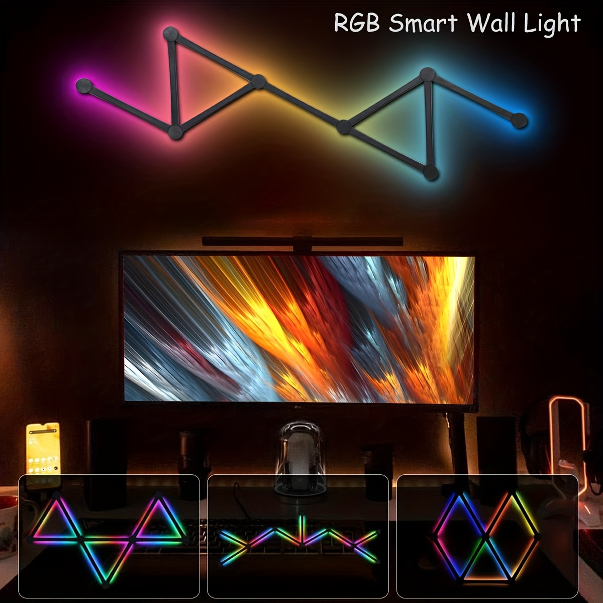 

Smart Rgb Led Wall Lights, Music Bars With 16m+ Color & 44+ , Dimmable Home Decor Led Bar For Gaming Room Tv Bedroom ()black