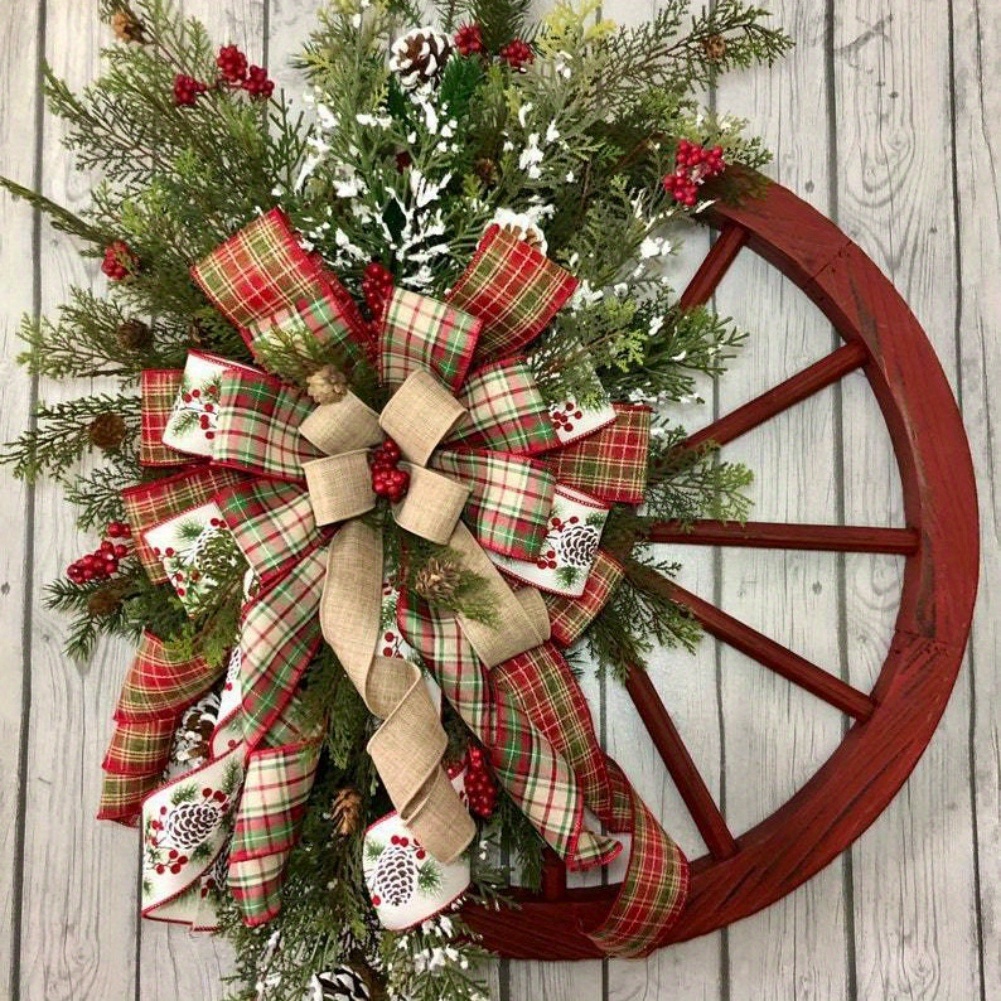 

Wheel Christmas Bowknot Wreath Fall Wreath For Front Door Wooden Hanging Ornament Wreath For Indoor Outdoor