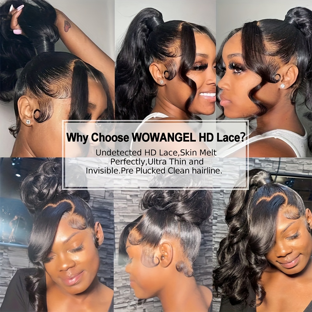 360 full lace front wig 200 density straight human hair - Temu display picture 3