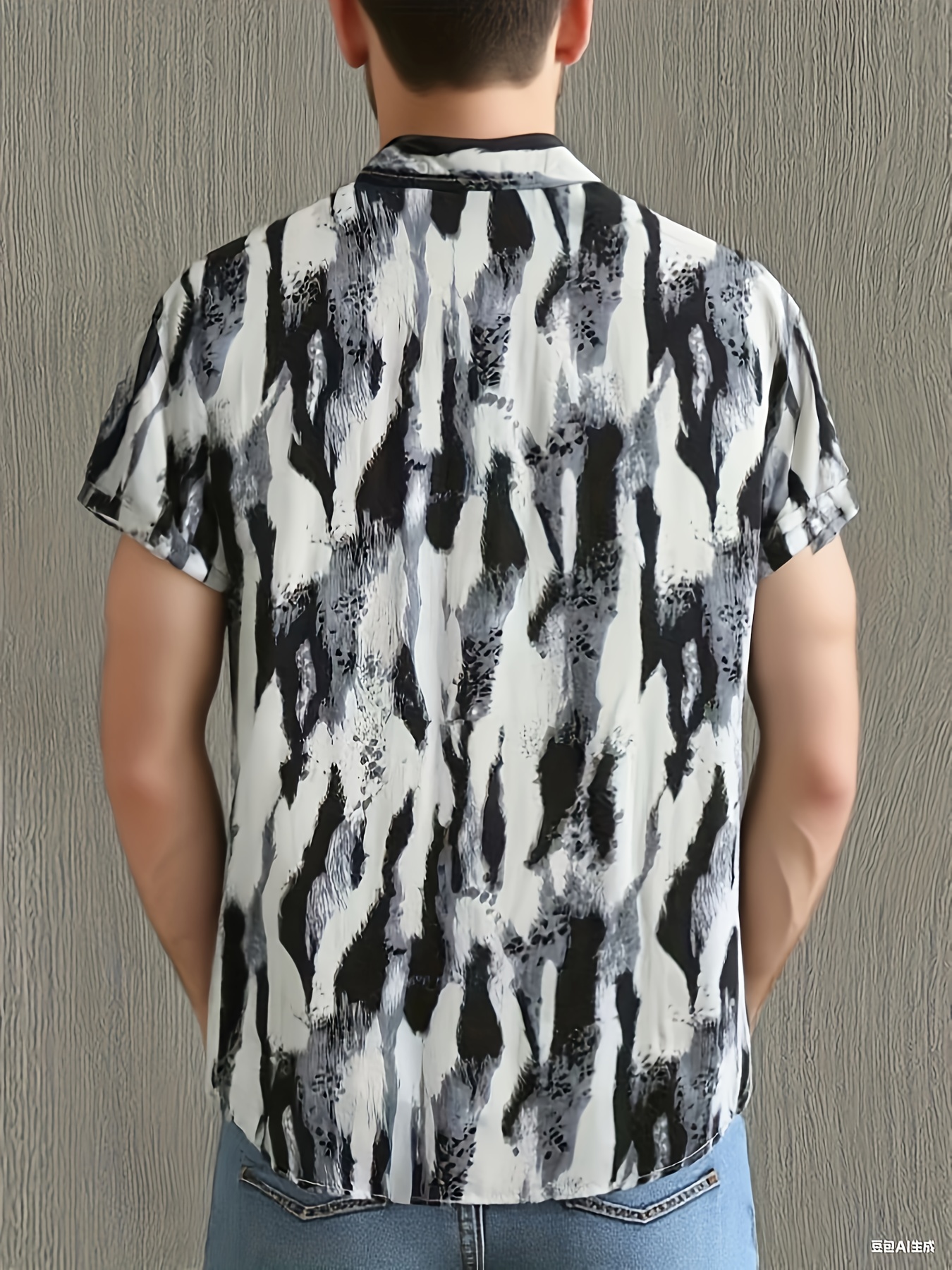 Men'S Summer Short Sleeve Button-Up Shirt - Black & White Leopard Print, Casual Travel Vacation Style, Comfortable Regular Fit, Non-Stretch Fabric, Perfect for Vacation or Casual Attire, Vacation Clothing | Leopard Print Shirt | Nonstretch Fabric