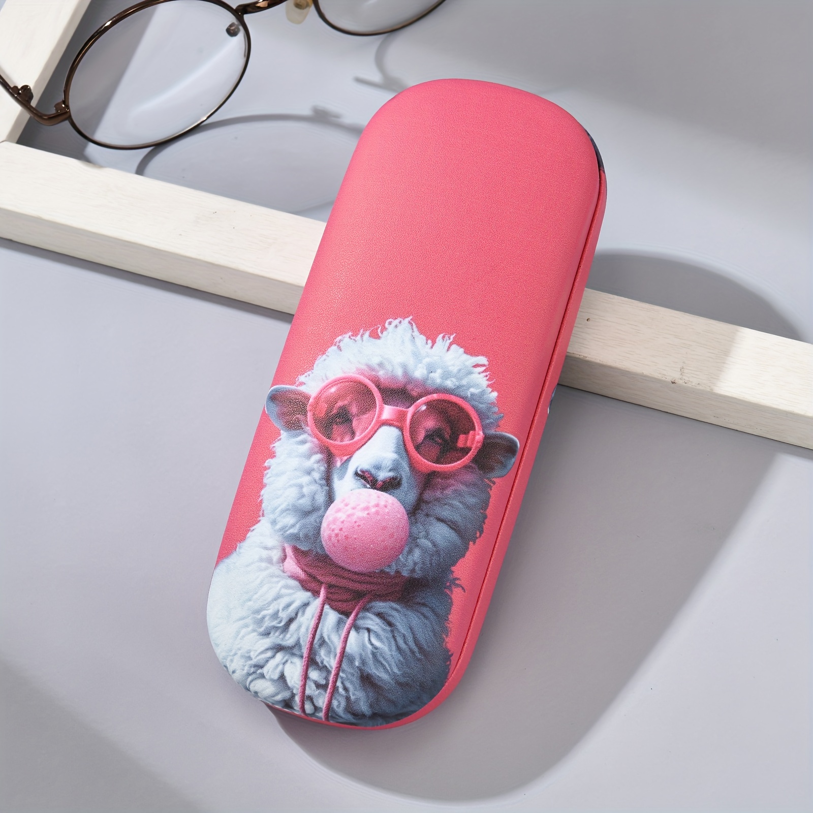 1pc, Sweet Pink Cat, Puppy, Lamb Printed Glasses Case, Unique, Portable, Pressure-resistant, Small Gift