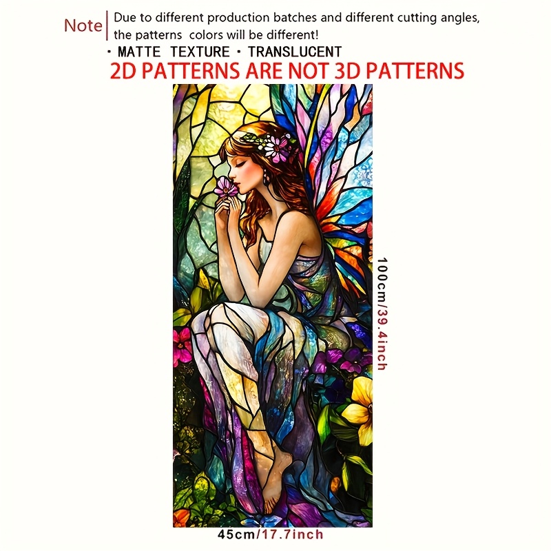 TEMU 2d Flat - 2d Flat - 1pc Of 2d Flat Stained Glass Window Film Featuring A Floral Fairy Design, Measuring 17.7 By 39.4 Inches - A Decorative