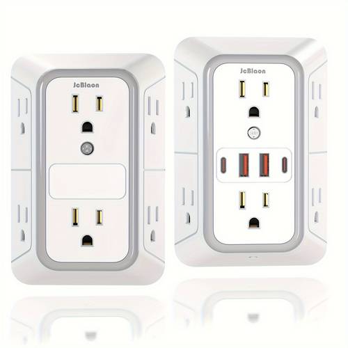 1 2pcs usb wall charger protector multi plug wall outlet 6ac outlet extender with 4usb charging ports 2a 2c 1050j usb total output 5v 3 1a power strip multi plug outlets wall adapter outlet splitter for office