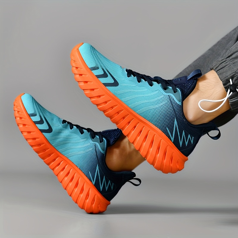 Men'S Running Shoes - Lightweight Sneakers, Breathable Toe Design, MD Sole - Blue/Black/Orange Accents, Suitable for Gym, Jogging, Daily Wear - All-Season Performance Shoes, Dynamic Appearance, Secure Fit, Lace-Up Training Shoes