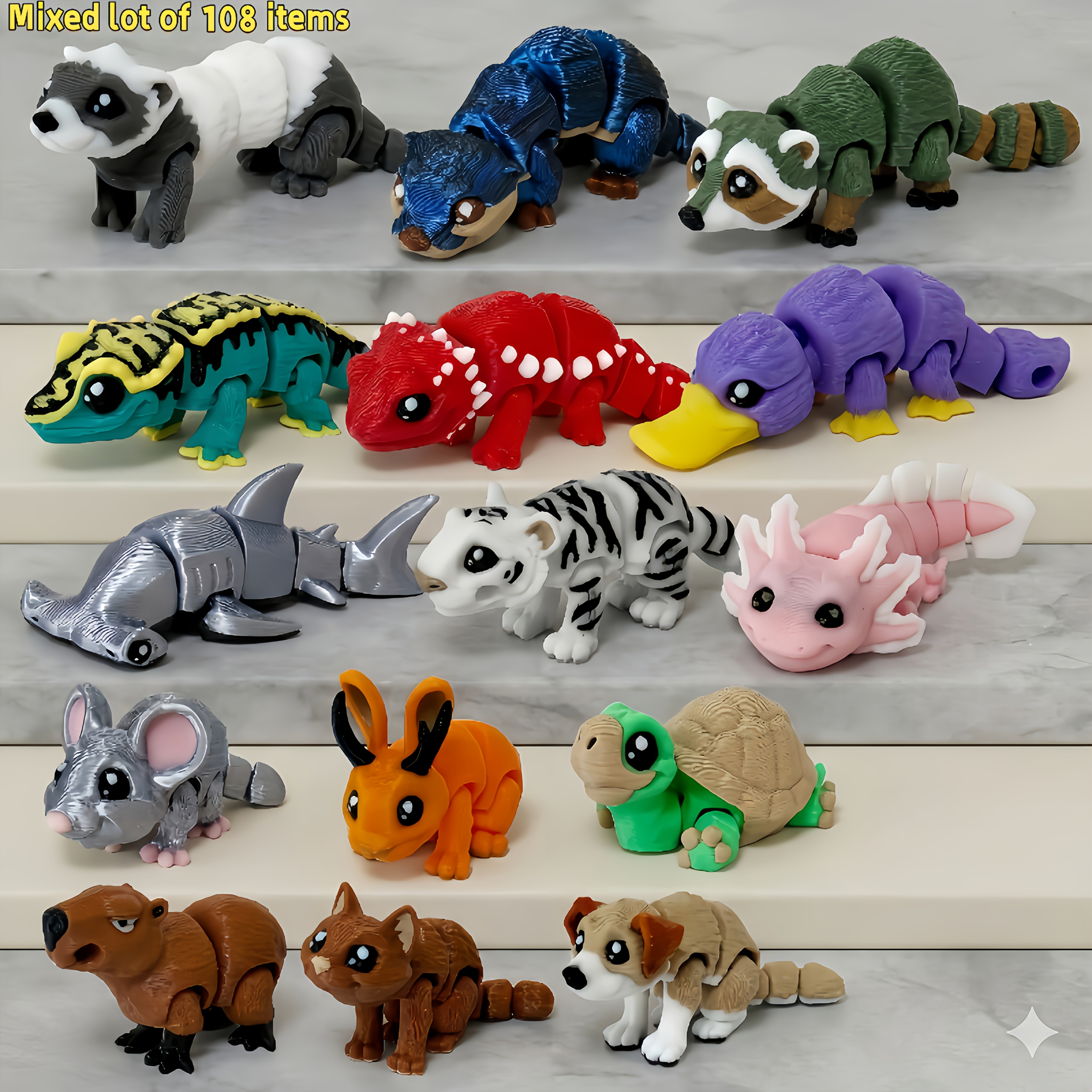 TEMU 108pcs 3d Printed Set A Creative (animal Styles And Colors At Random; Features And A Of Animal Types)