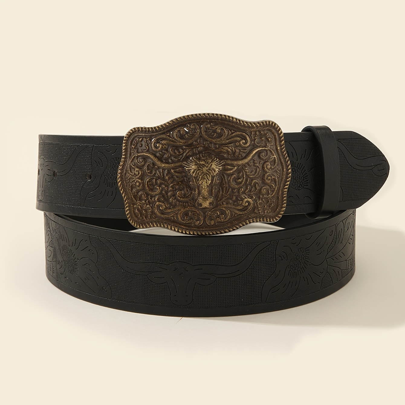TEMU 1pc Of Alloy Buckle Retro Western Style Belt, Ethnic Style Versatile Decorative Belt, Unisex Belt, Suitable As A Gift