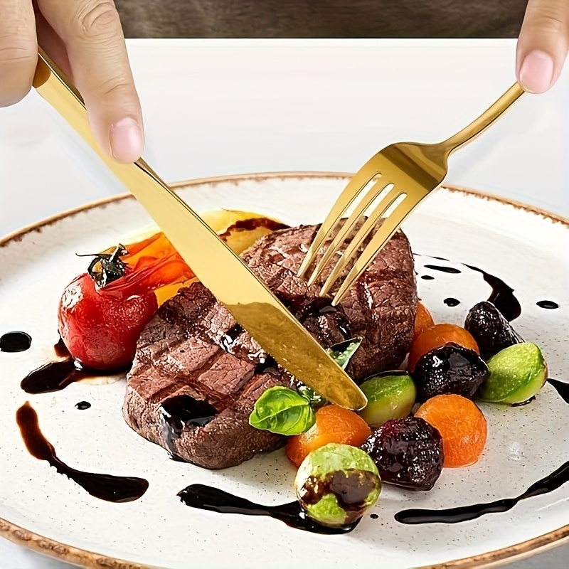 4pcs customized unique stainless steel cutlery set knife fork and spoon set recording   wedding gift for   suitable for wedding wedding anniversary anniversary birthday holiday christmas gift golden Product details 5