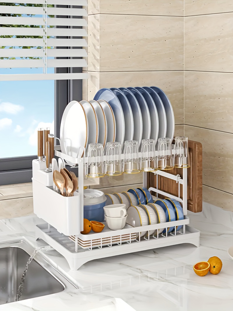 dish rack 2 tier detachable dish storage rack drainboard details 7