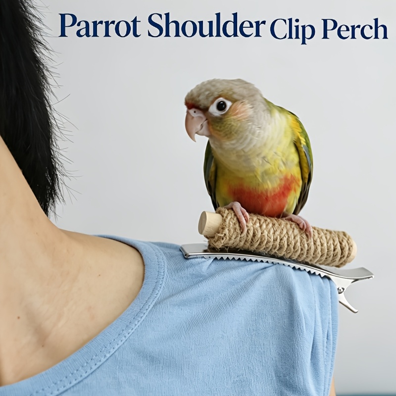 TEMU Parrot Clip-on Perch Stand / Hemp Rope Wrapped Wooden Perch / Training Interactive Bird Perch / Clipped To Sleeves, Collars, Or Hair /