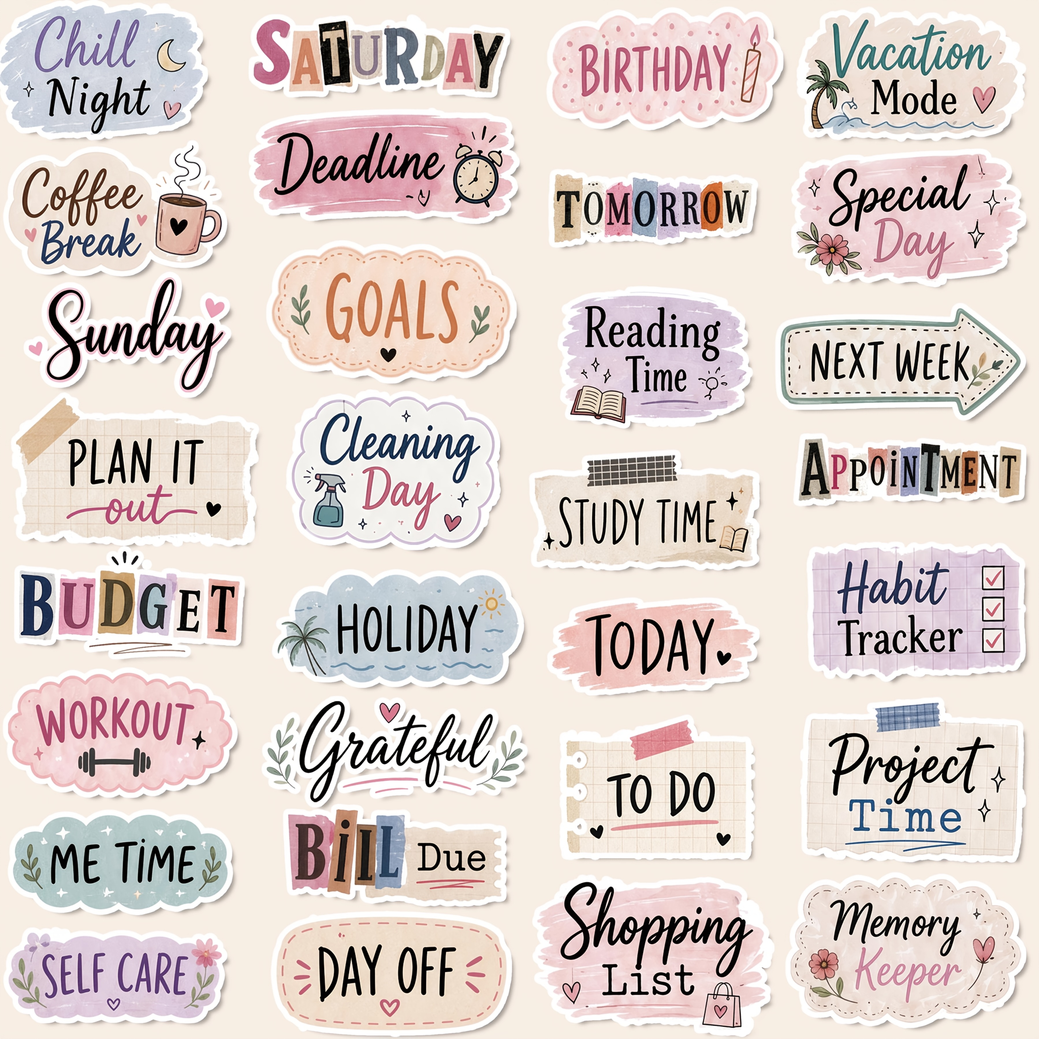 TEMU 1 Set, Dopamine Daily Planner Themed Stickers, Planner Stickers, Office Stickers, Friendship And Love Gift Stickers, Packaging Stickers, Holiday