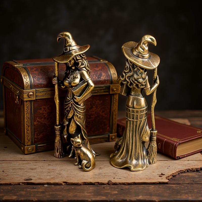 sammelfiguren, 1 retro messing  statue, katze und hut   zauberfigur ornament, desktop dekoration metallhandwerk, für halloween für wohnung