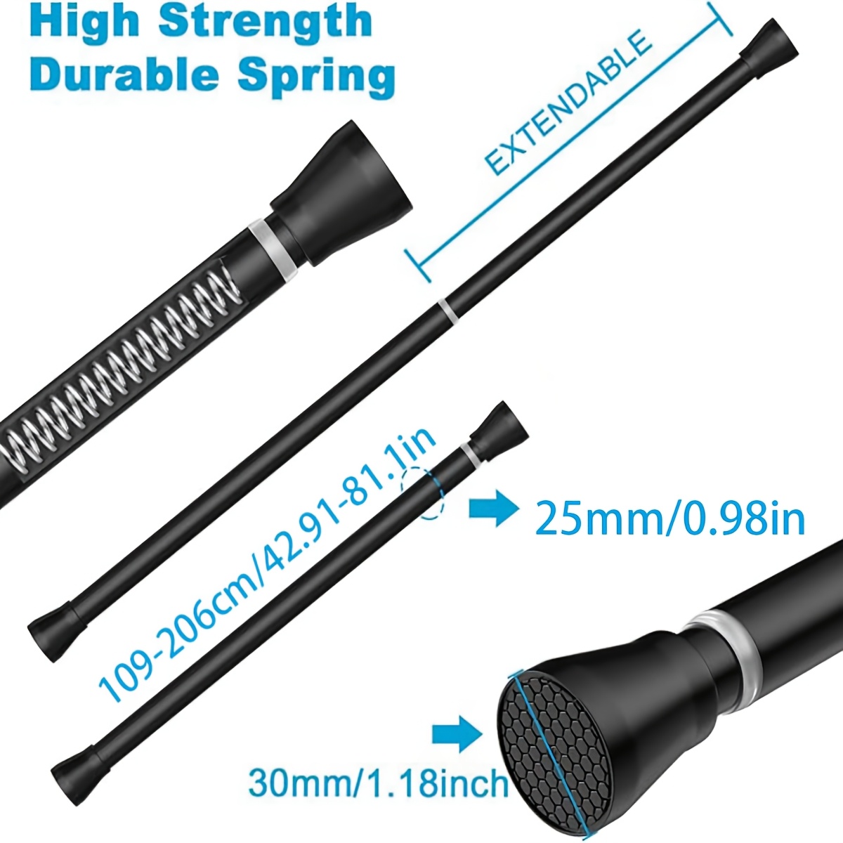 TEMU 1pc Minimalist Black And White Nail-free Telescopic Shower Curtain Rod, Adjustable Black And White Dual-tone Bathroom Rod, Toilet Dry And Wet