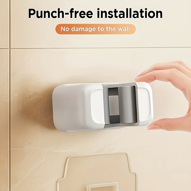 A Two-Piece Wall-Mounted Mop And Broom Holder That Is Easy to Install - Self-Adhesive, No Drilling Required, Suitable for Home Storage in Kitchens And Bathrooms - Made of Durable White Plastic