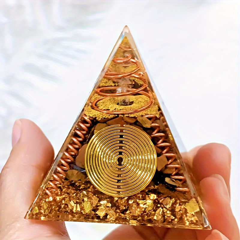 

Golden Orgone Pyramid Eye And Resin Crystal Decor For Home Or Office - Elegant Aura Enhancing Piece