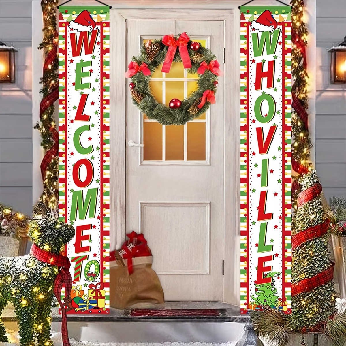 

2-pack Whoville Welcome Porch Banners - Christmas Door Signs, Polyester Hanging Decor For Entryway, Festive Eve Party Decorations With Sturdy Ribbon And Quality Printing