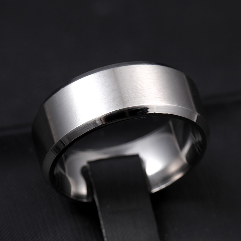 Stylish 8mm Matte Beveled Ring - Silver Unisex Band