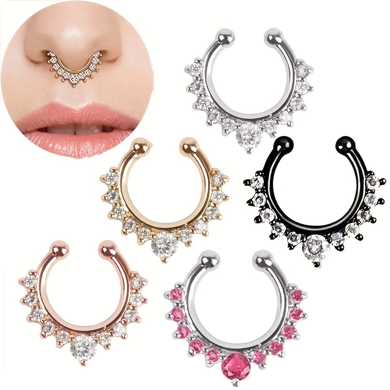 

5- Senlansp -on Nose Rings, 18k Steel Accents, No Piercing Required, For And