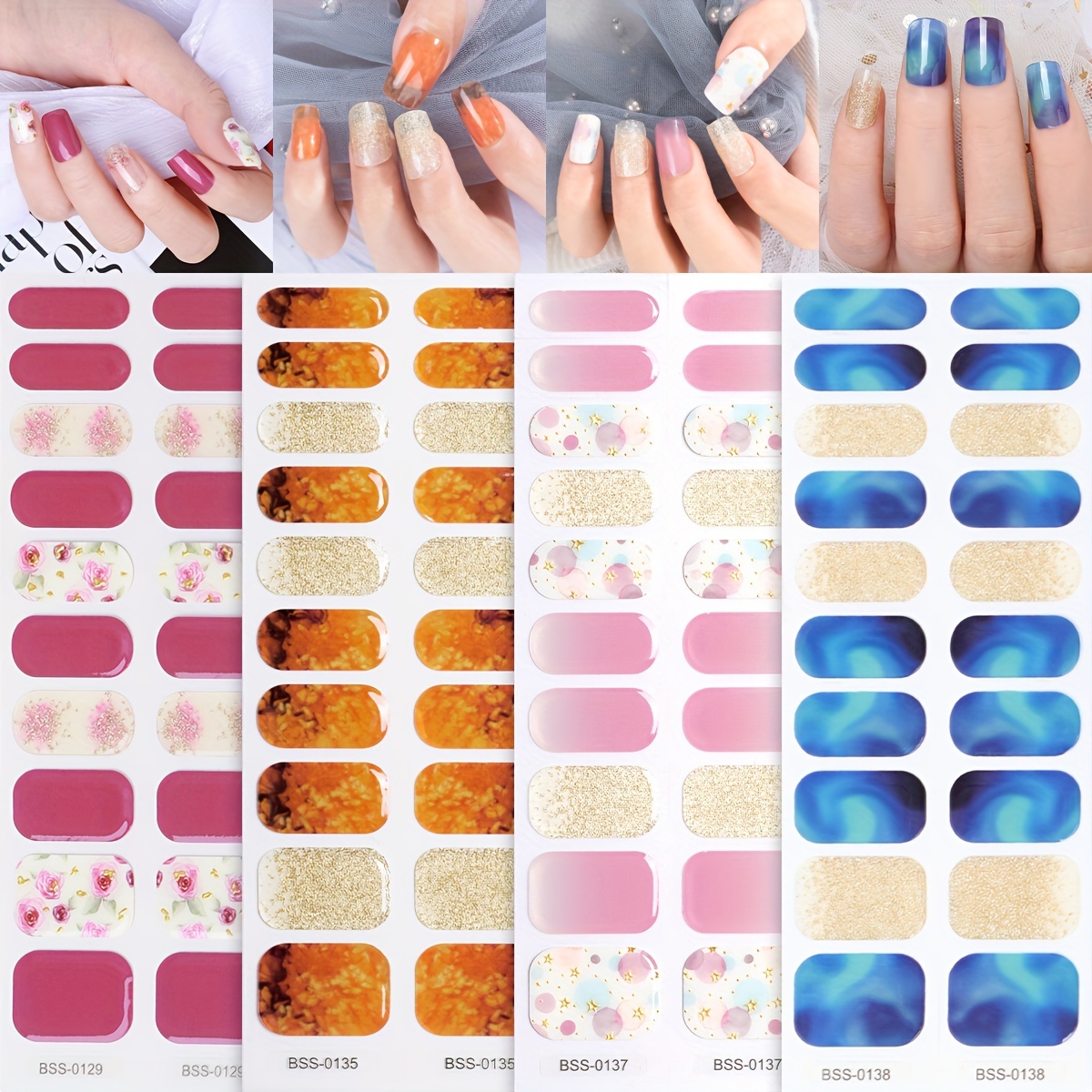 

Semi Cured Gel Nail Wraps With Flower Design, Spring Summer Semi-cured Gel Nail Strips-works With Any Nail Lamps, Salon-quality,long Lasting,easy To Apply & Remove