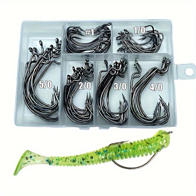 

80pcs Stainless Steel Hooks Set For Soft Lure - Texas Rig Fishing Hooks Assortment With Tackle Box - Fishhooks For Freshwater Saltwater (sizes 1#, 1/0#, 2/0#, 3/0#, 4/0#, 5/0#)