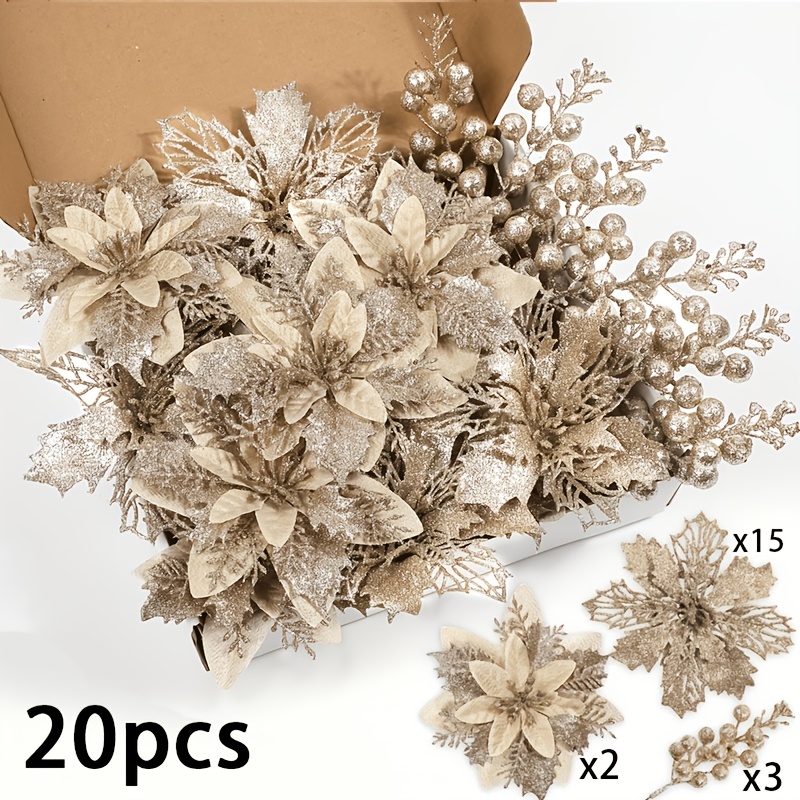TEMU 20 pezzi Natale Fiori di artificiali e set di di scintillanti, decorazioni di natalizia e ornamenti per alberi di Natale, adatti per decorazioni