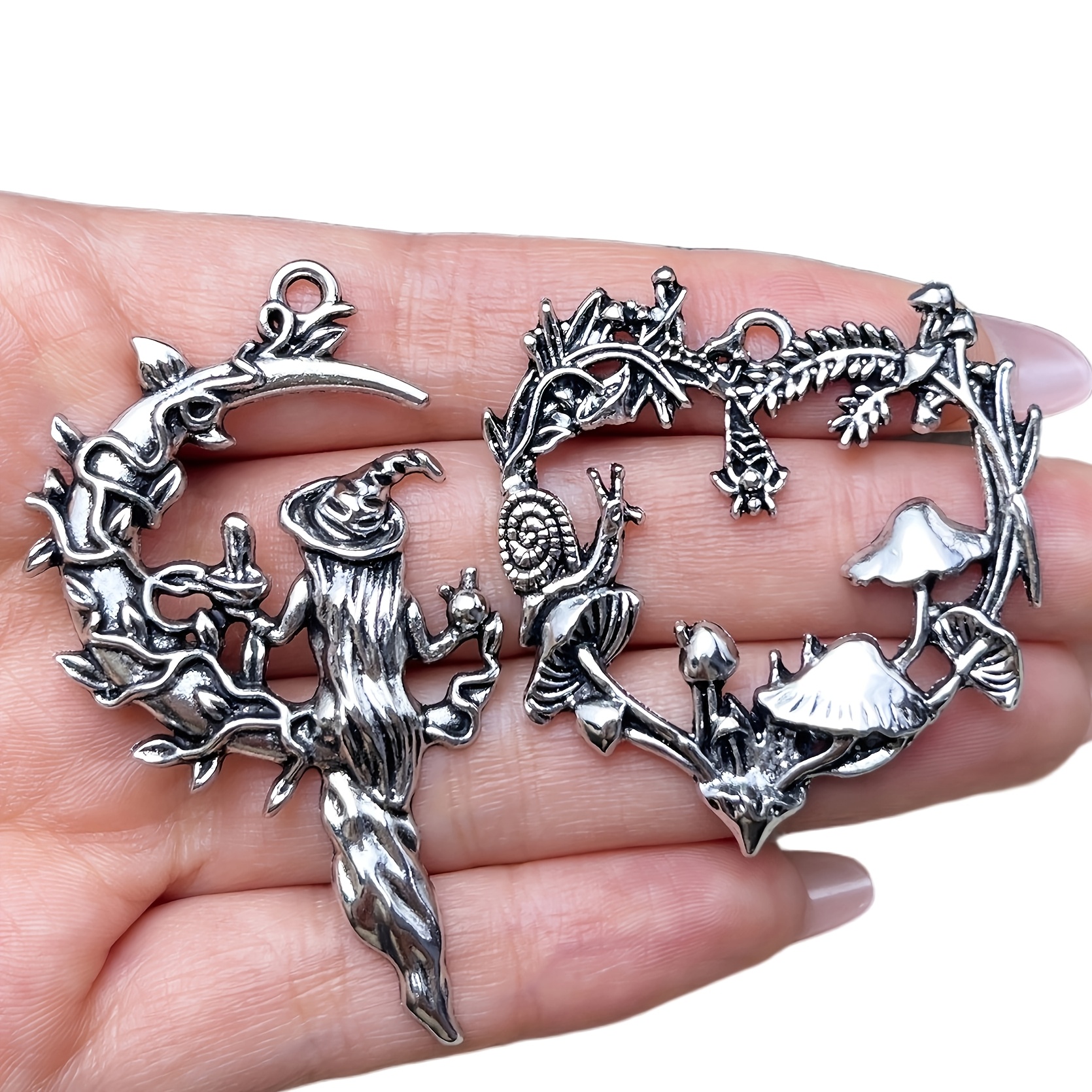 Image of 2pcs Vintage Gothic Bohemian Nature Heart Mushroom Pendant Diy Necklace Sweater Chain Jewelry Accessory