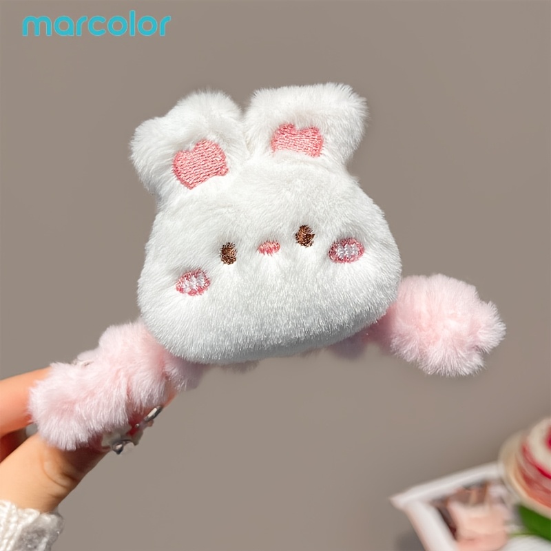 TEMU Marcolor Cute Plush Rabbit Hair Clips, Pink Fluffy Bunny And Hair Clips, Kawaii Cartoon -grip Hair Clips, Additions For Women And To Style Updos