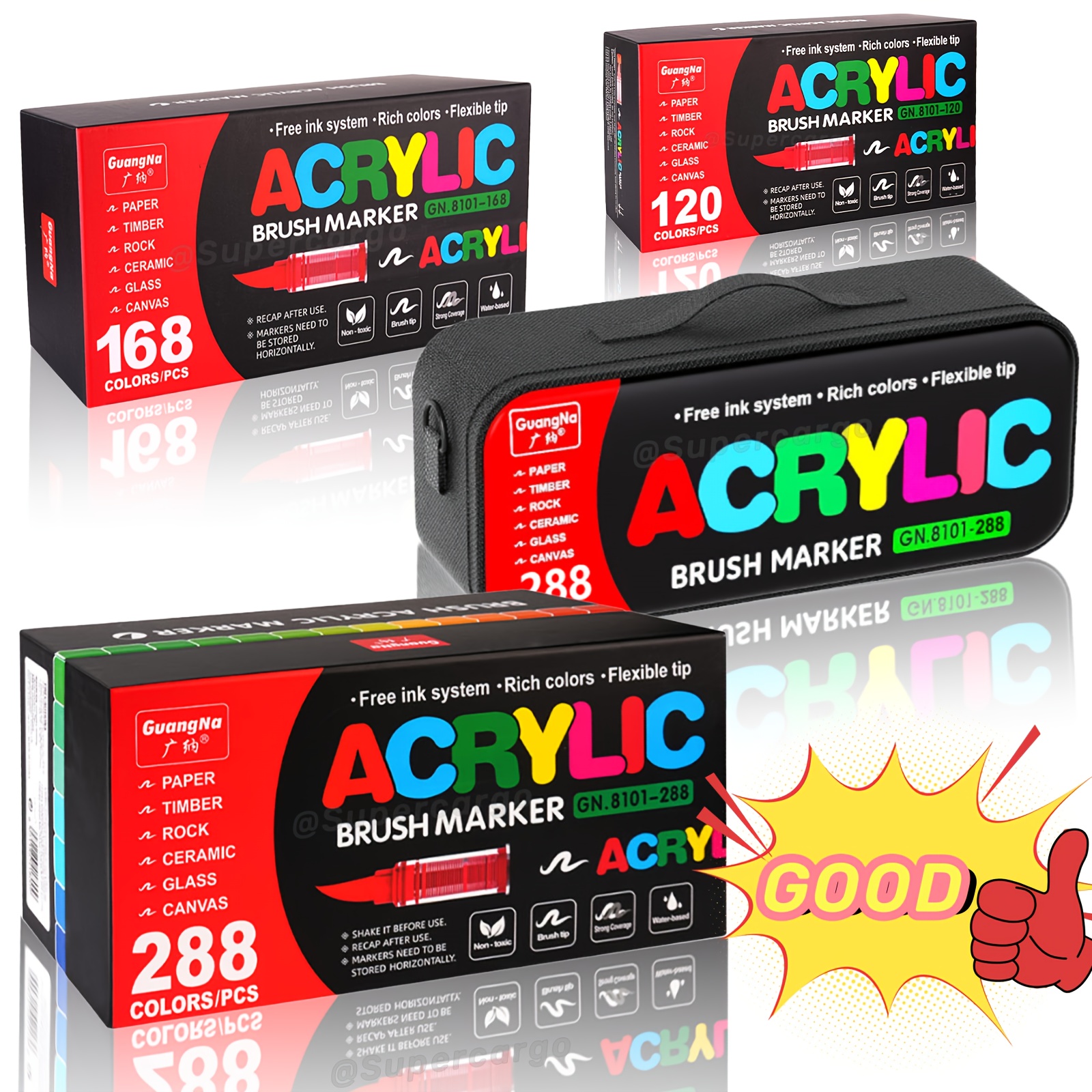 GUANGNA 288/168/120 Kleuren Rechte Vloeibare Acrylmarker Set, Nieuw Ontwerp voor Steenschilderen, Pompoen, Stenen, Canvas, Hout & Keramiek