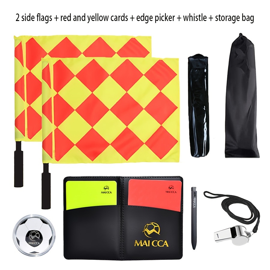 E-shop Fußballschiedsrichter, Seitenpatroullen-Flagge, rote gelbe Karten, Edelstahl-Schiedsrichterpfeife, Seitenwähler, Trainingswerkzeug-Zubehör für