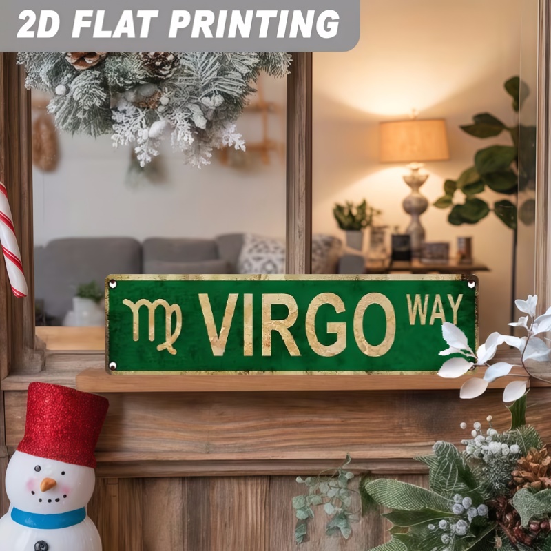 TEMU 2d Flat - 1pc Vintage Virgo Way Street Sign | Large 16x4 Inch Green White Zodiac Decor, Heavy-duty Metal Plaque For Home, Office, Cafe, Garage,