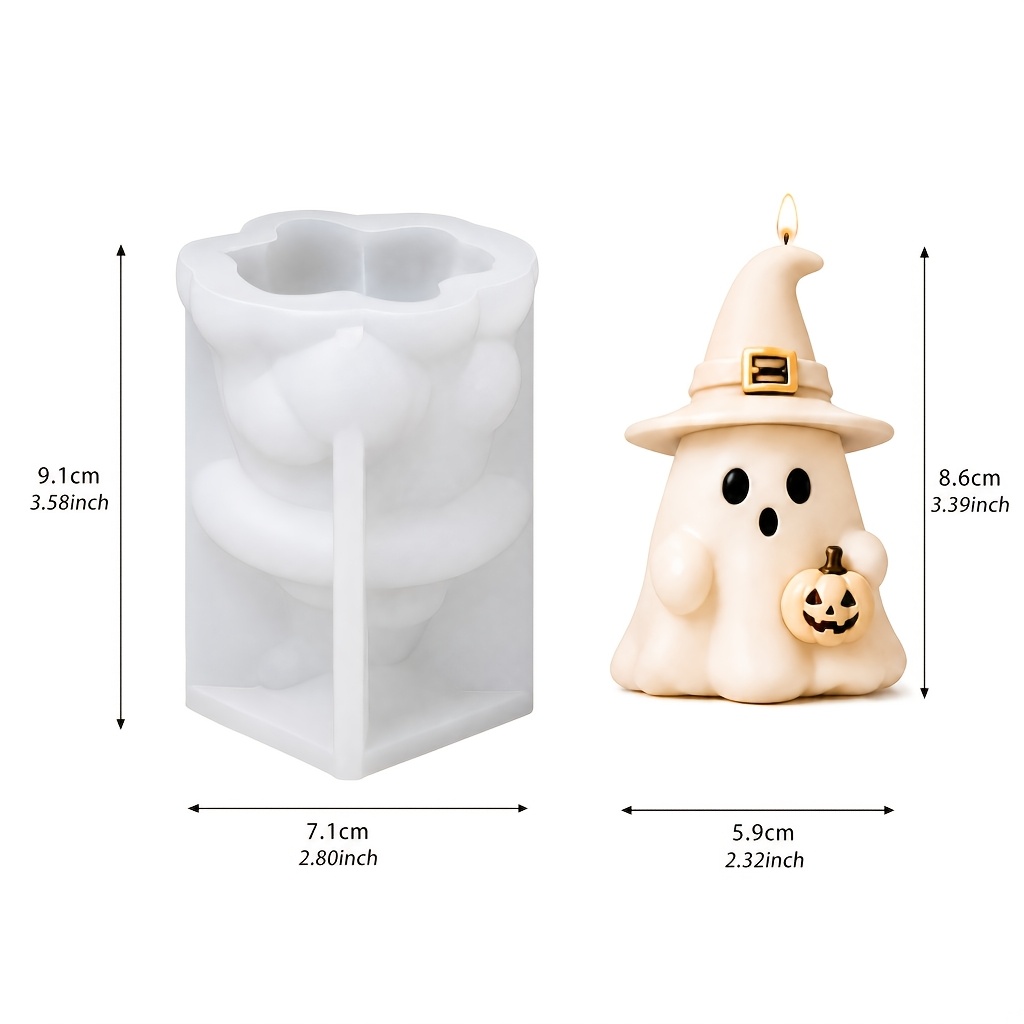 TEMU Molde pequeño de silicona de sombrero de sosteniendo calabaza - Lindo molde de vela de aromaterapia para Halloween - Molde para jabón artesanal,