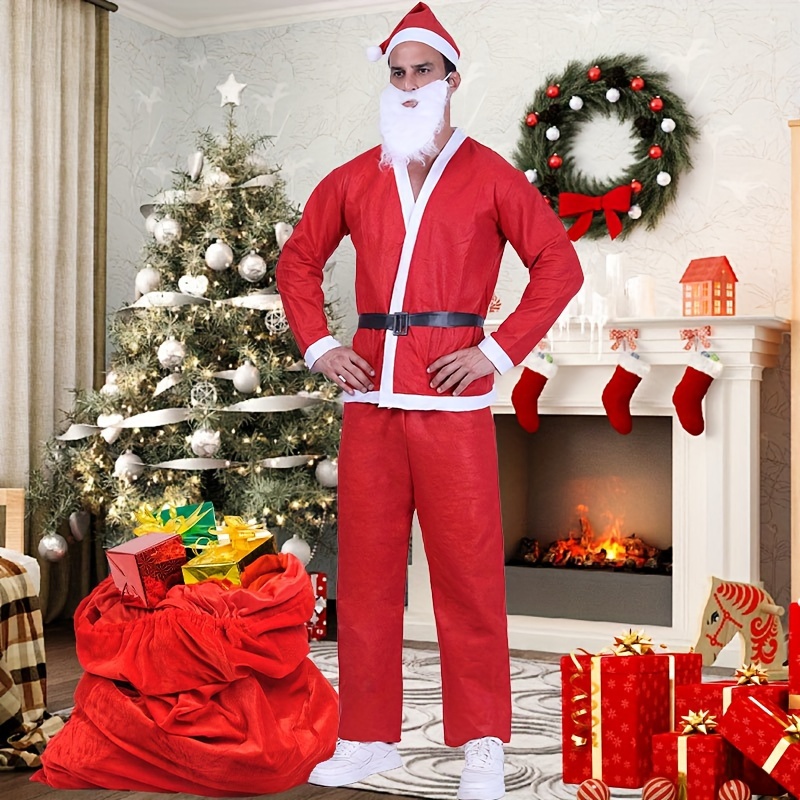 

5-piece Santa Claus Costume Set, Polyester, Festive Holiday Party Attire, No Feather, For Christmas & , Home & Kitchen Decor