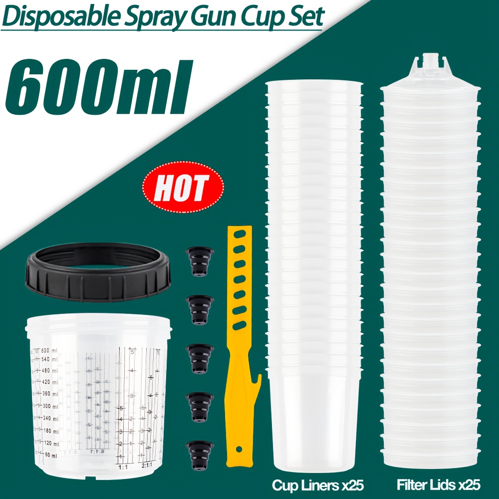 58pcs set 600ml disposable paint sprayer mixing cup kit spray gun no   kit replaceable spray cups and filter   600ml paint cups for hvlp gravity sprayer car spray painting tools