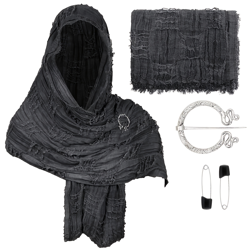 Image of Medieval Viking Cape With Brooch Viking Cowl Hood Cloak Renaissance Hooded Shawl For Costume Party Halloween Party Carnival